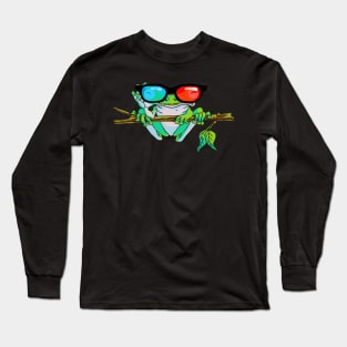 Graphic Tree Frog Wearing 3D Glasses Long Sleeve T-Shirt